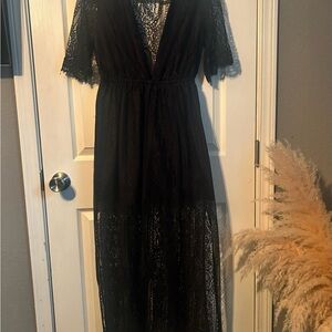 SOLD. HYFVE Black Lace V-Neck Maxi with Short Sleeves